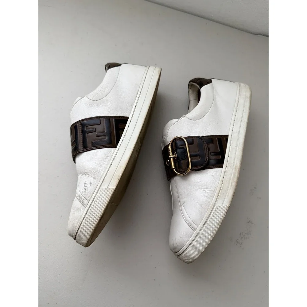 Fendi FF Logo Sneakers Womens 39 White Pre-owned Buckle Strap